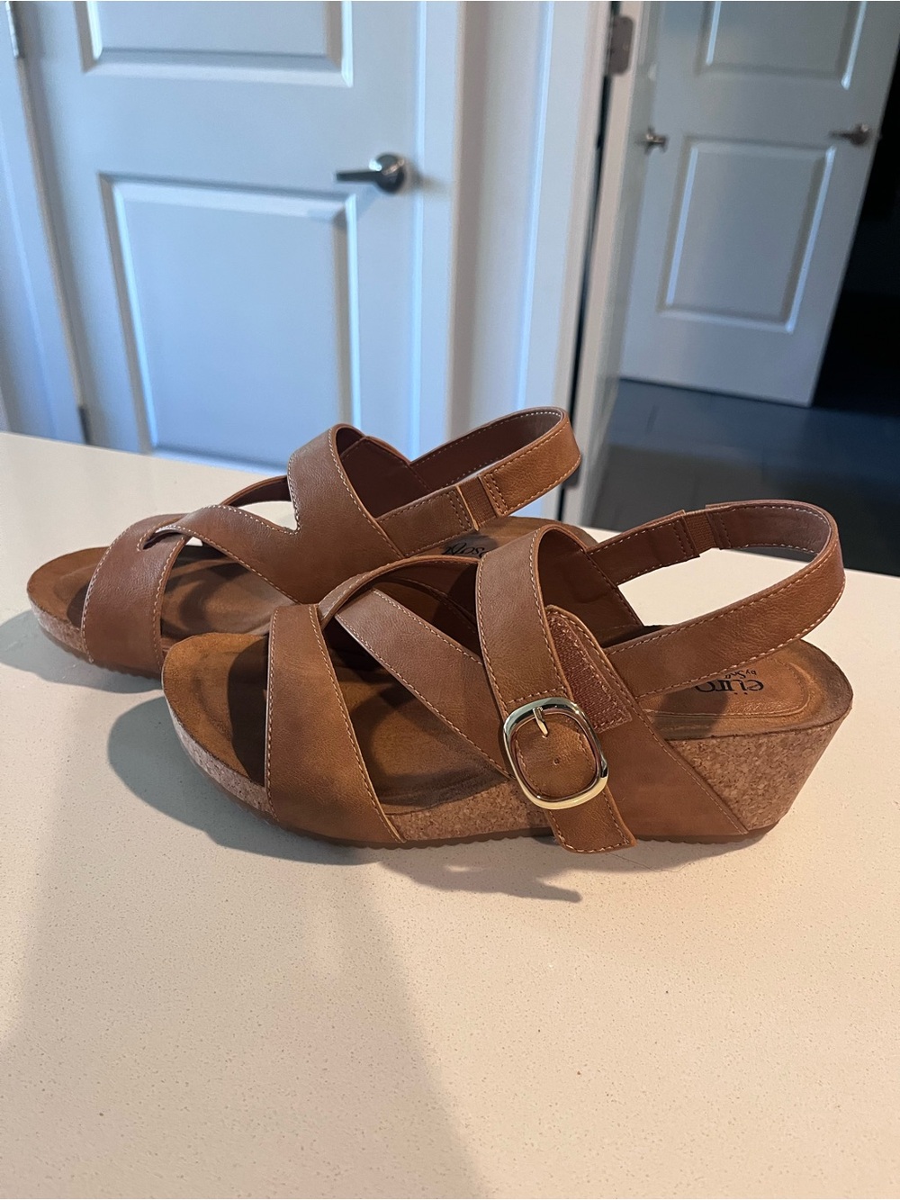 Women's Tan Strappy Wedge Sandals